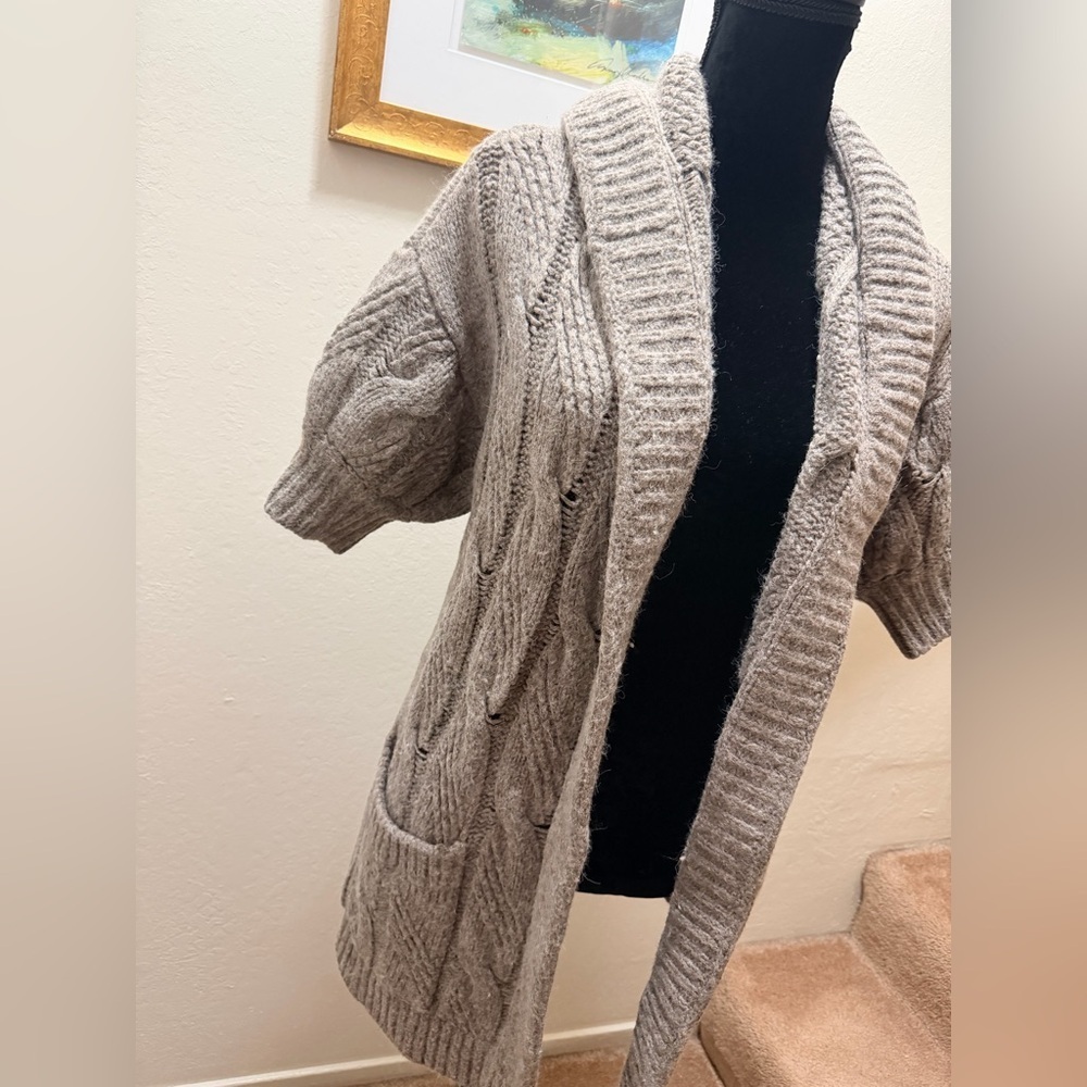 Vince Short Sleeve Cable Knit Cardigan wool & alpaca blend open-front silhouette - Picture 2 of 9